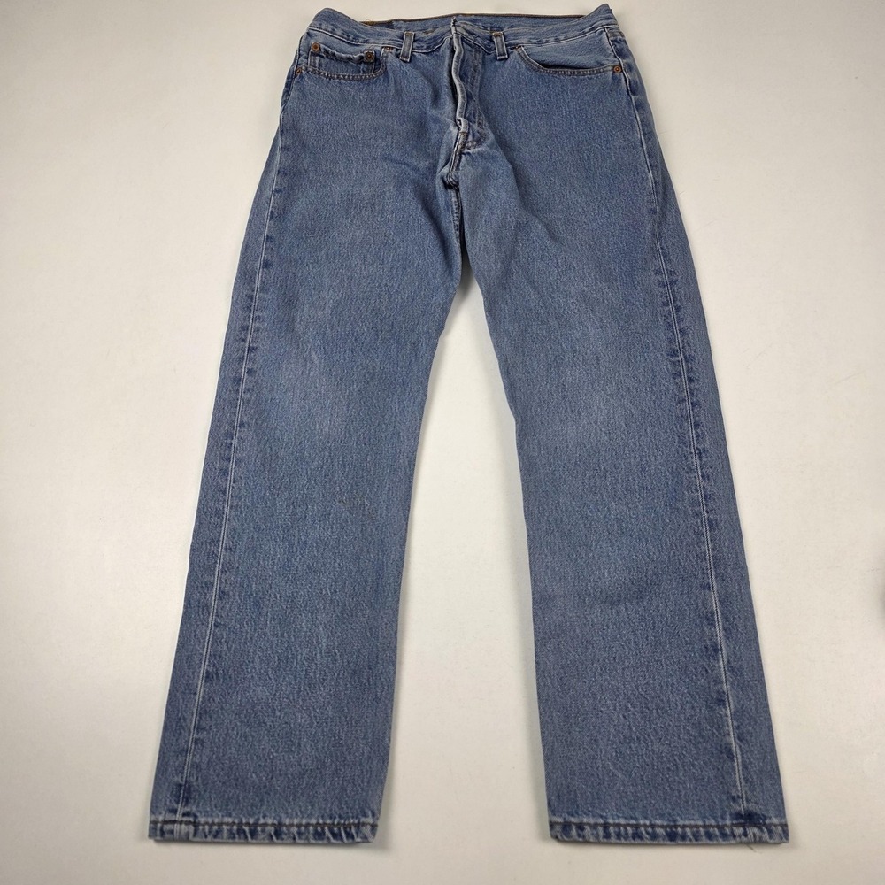 Vintage Levis 501 Jeans Mens 34x29 Denim Light Wash Button Fly Made UK 90s